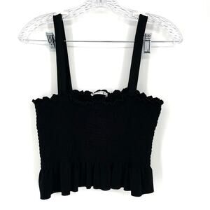 Zara Black Tank Crop Top Smocked Large